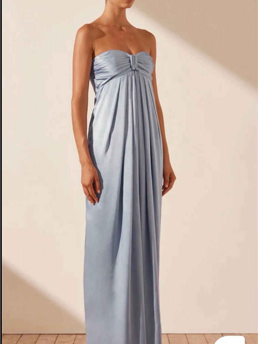 Shona Joy Strapless Pale Blue Ruched Bust Evening Gown
